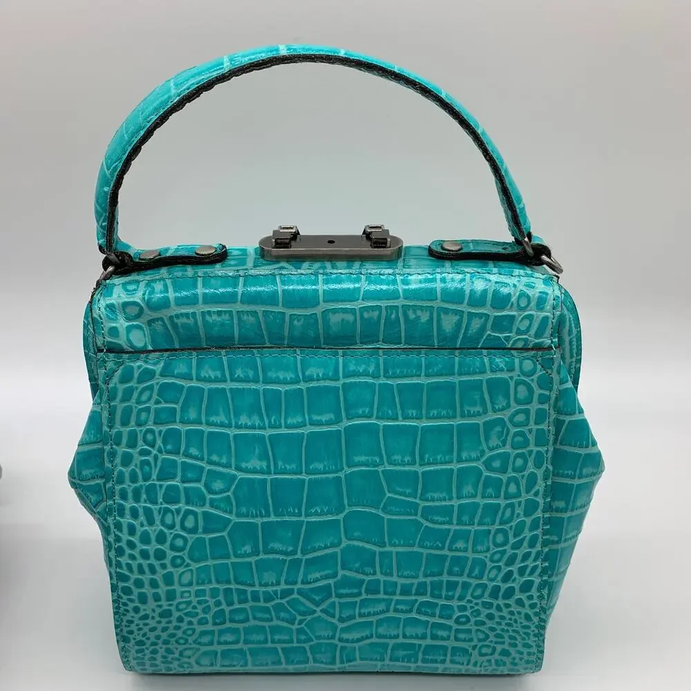 Patricia Nash Leather Purse Croc Embossed Blue Aqua Handbags